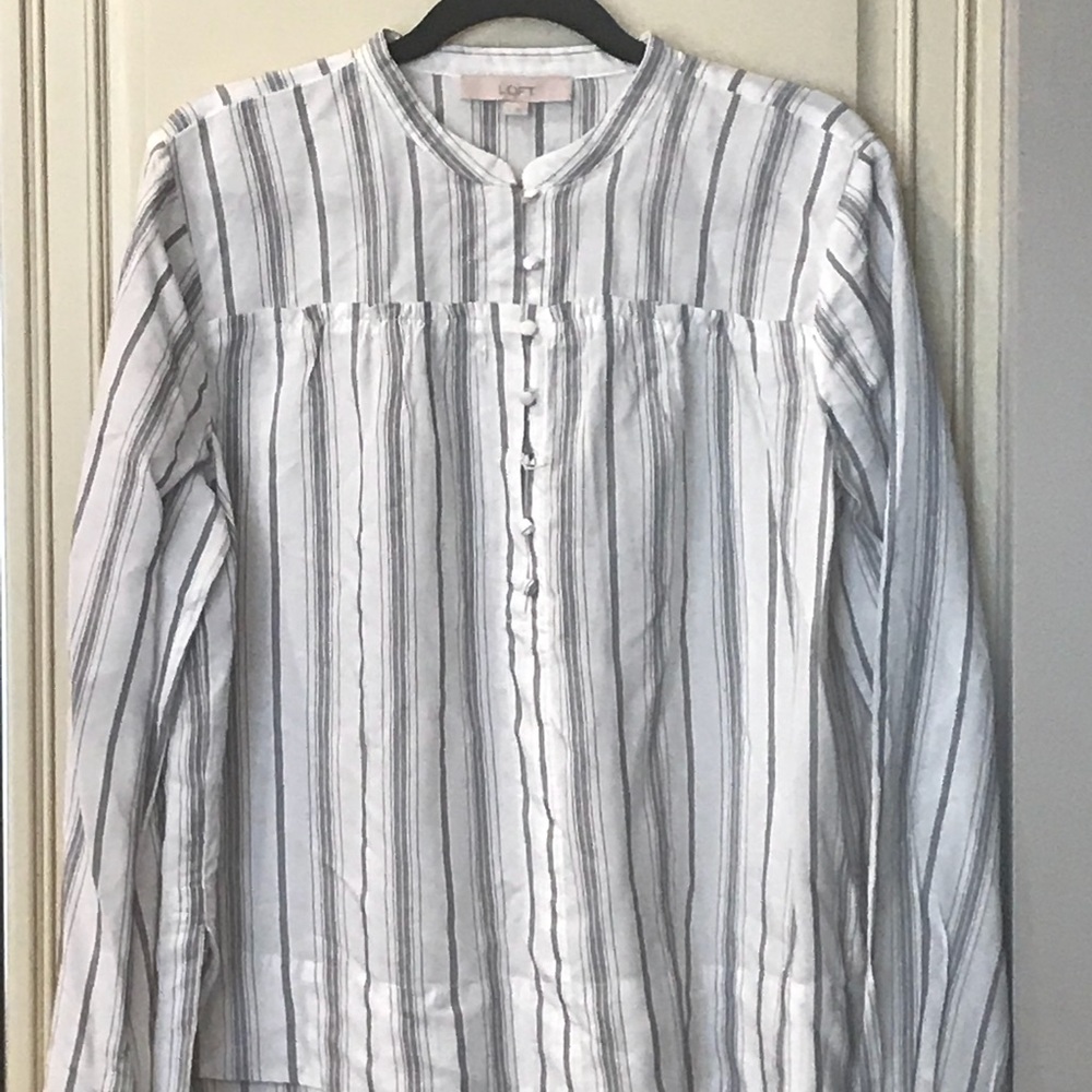 LOFT Elegant Striped Blouse with Buttons  Sz L